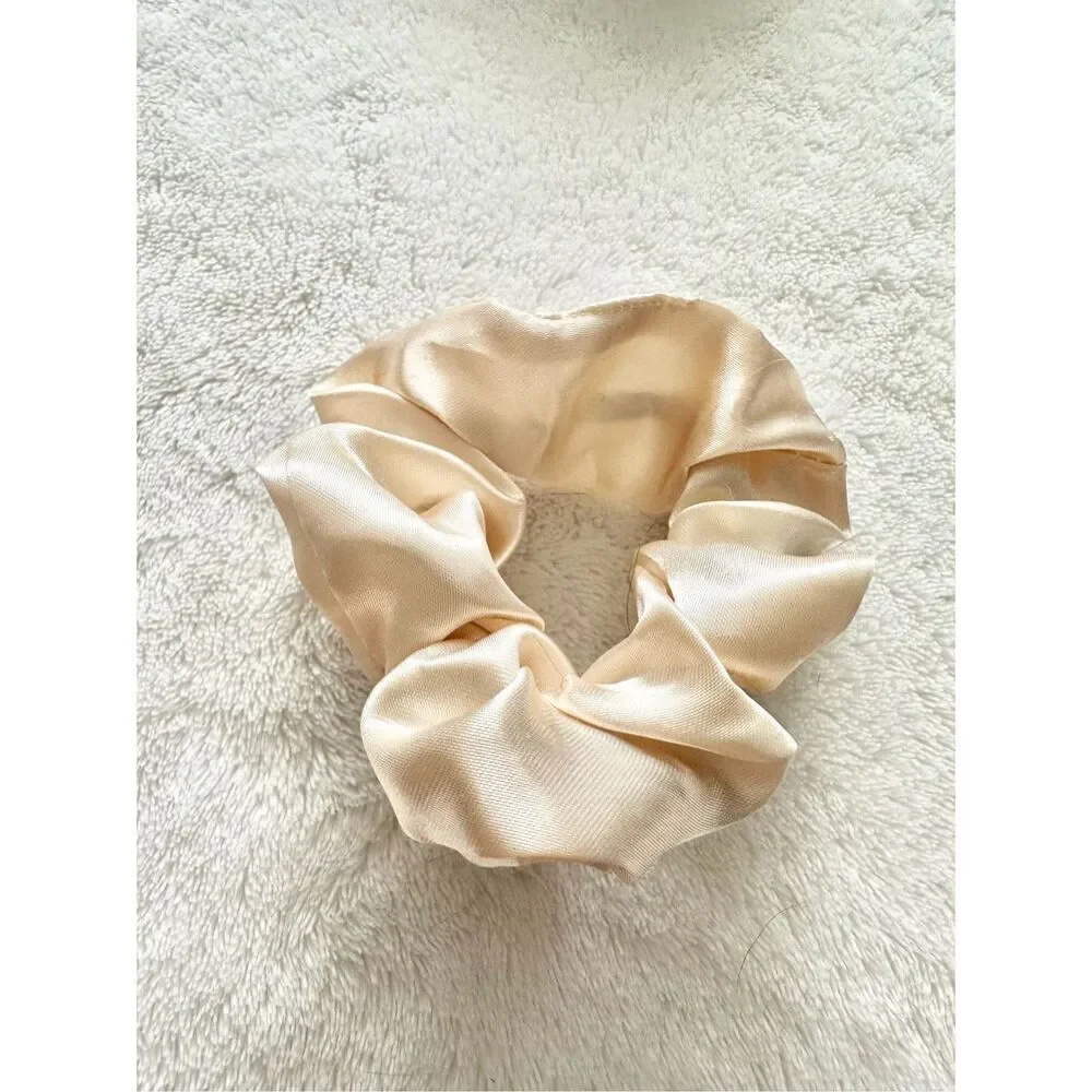 Light off white color satin hair scrunchie